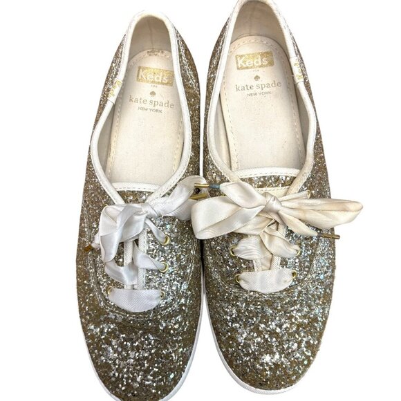 KATE SPADE KEDS Collab Silver Glitter Sparkle Sneakers Size 9 - Picture 4 of 11